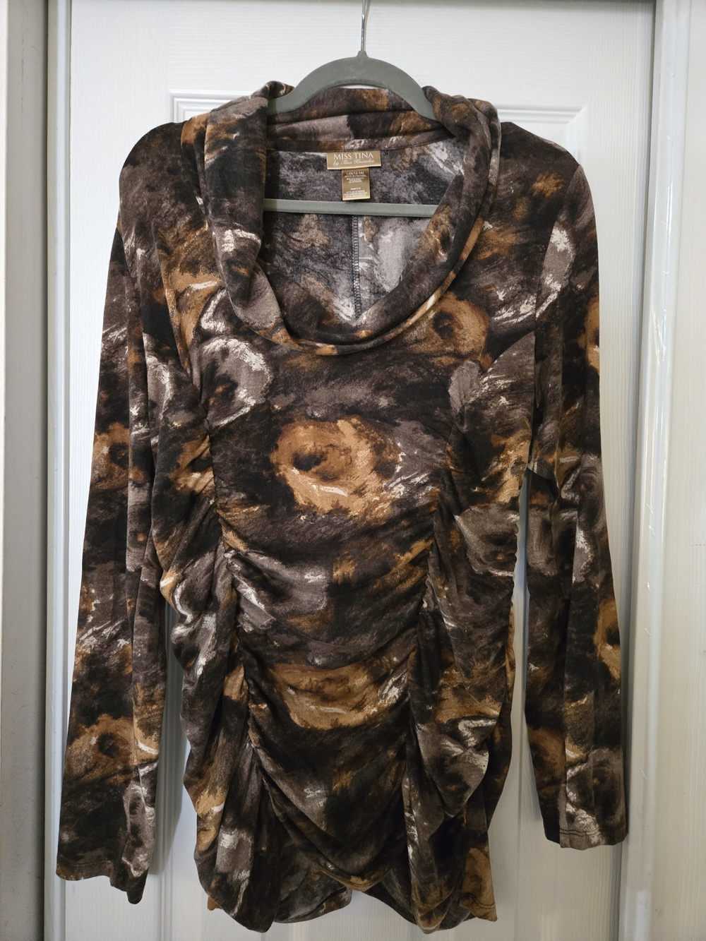 Miss Tina Brown & Tan Abstract Print Cowl Neck Top